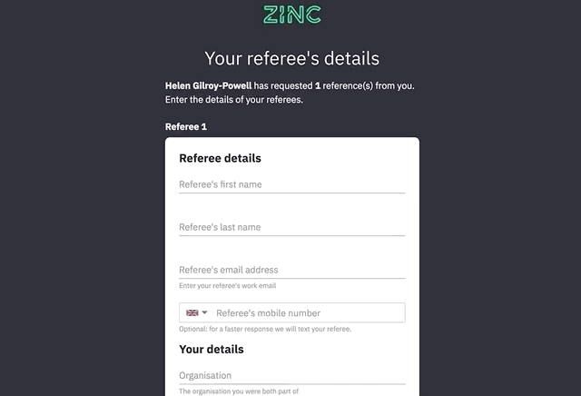 enter referee details