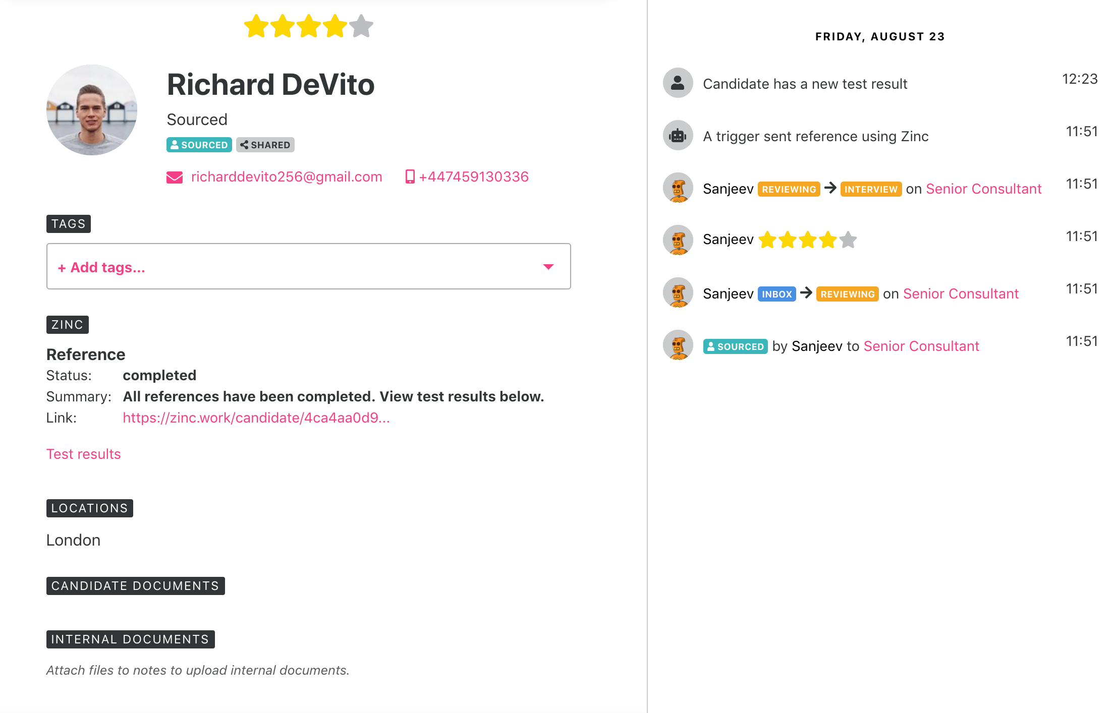 Track the reference progress in Teamtailor