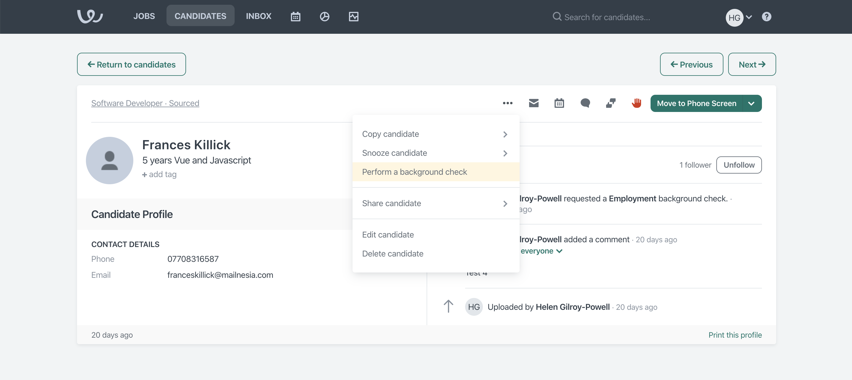 Perform a background check with Zinc in Workable