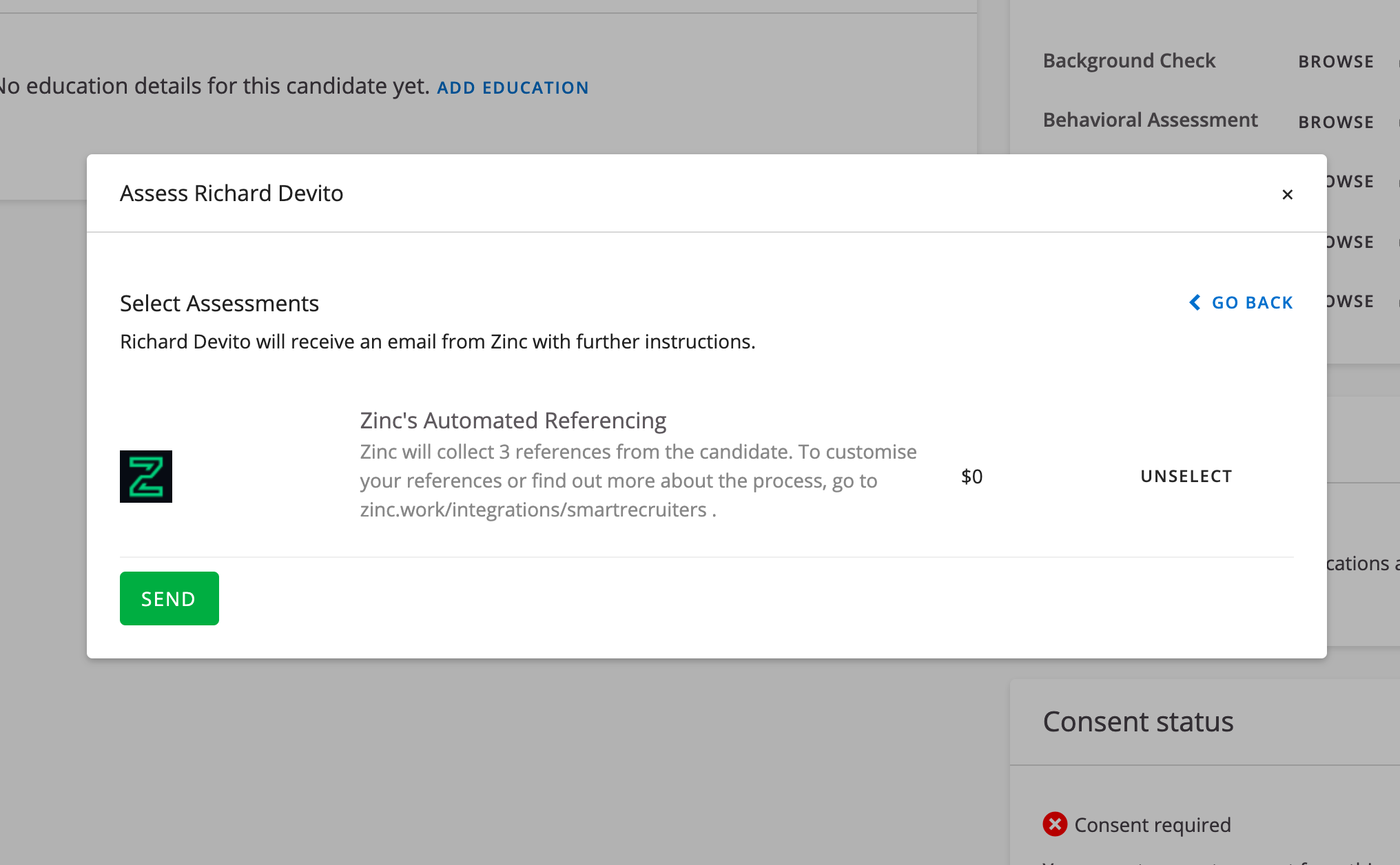 Request a reference in SmartRecruiters
