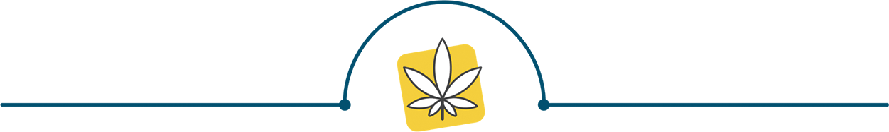 Feuille de cannabis séparant des paragraphes sur l’accès au cannabis médicinal et sur les partenariats en cannabis médicinal. Illustration.