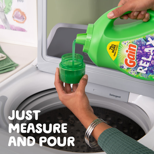 Gain Relax Liquid Laundry Detergent, Just Measure And Pour.