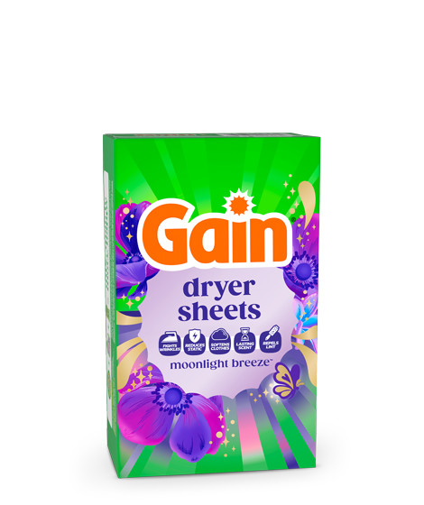 Packaging with Gain Moonlight Breeze Fabric Softener Sheets