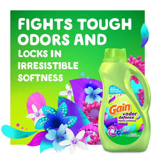 Gain+Odor Defense Super Fresh Blast Fabric Softener locks in irresistible softness