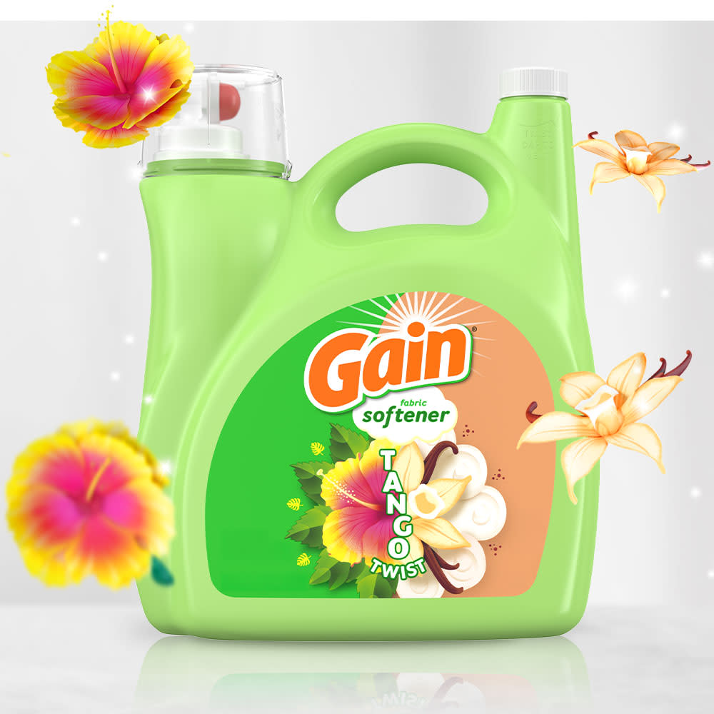 Gain Tango Twist Hibiscus and Vanilla Scent Fabric Softener packaging
