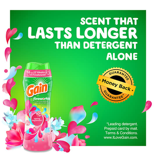 Gain Spring Daydream Fireworks scent that lasts longer than detergent alone
