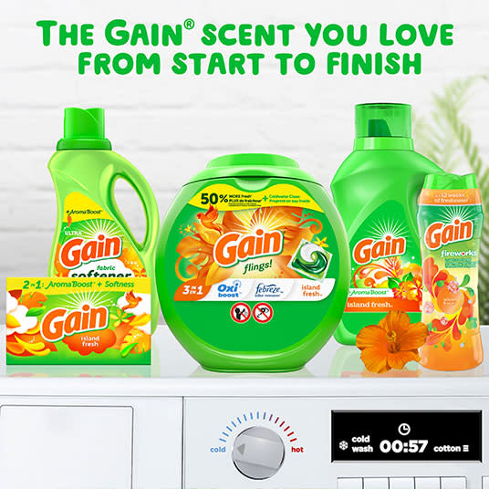 Gain Island Fresh Flings Laundry Detergent the scent you love from start to finish