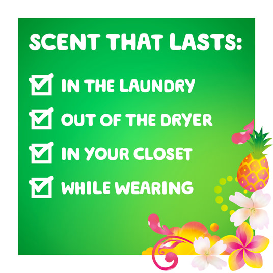 Gain Hawaiian Aloha Liquid Laundry Detergent has a scent that lasts in the laundry, out of the dryer, in your closet, while wearing