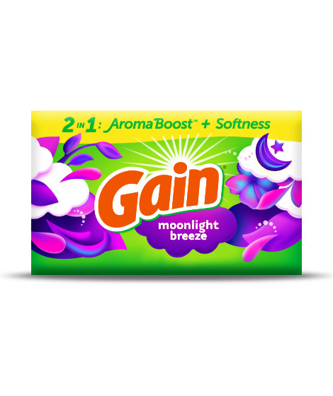 Packaging with Gain Moonlight Breeze Fabric Softener Sheets