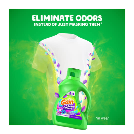 Gain+Odor Defense Super Fresh Blast Liquid Laundry Detergent eliminate odors instead of masking them