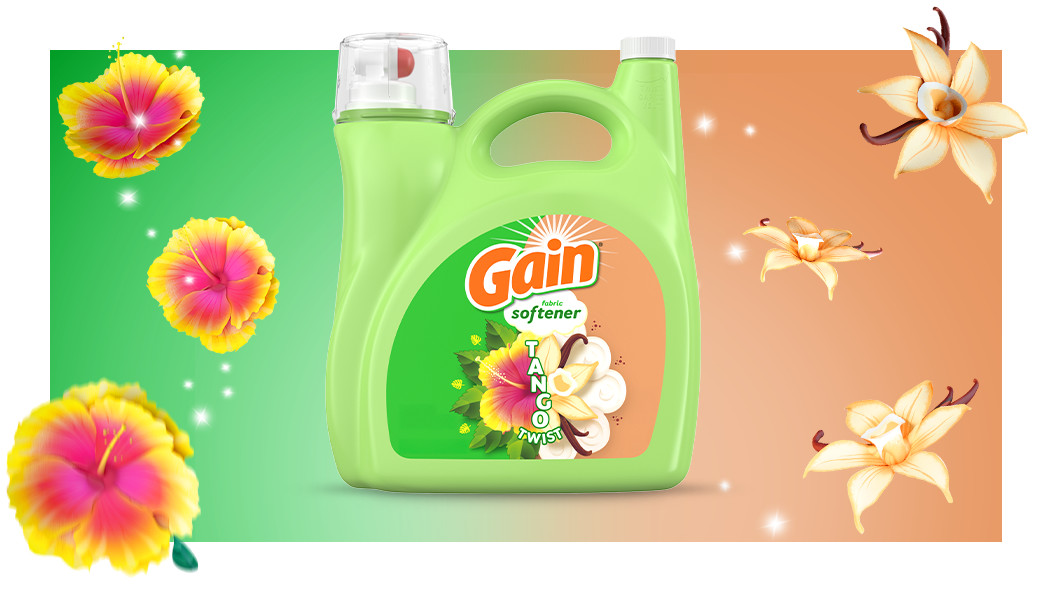 Gain Tango Twist Hibiscus and Vanilla Scent Fabric Softener packaging