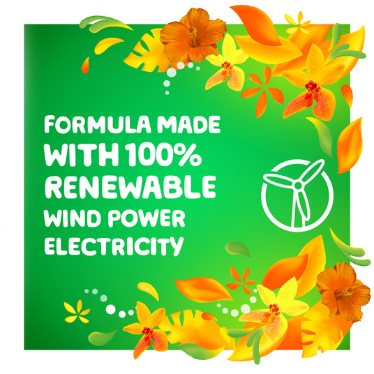 Gain Island Fresh Fabric Softenerr formula is made with 100% renewable wind power electricity
