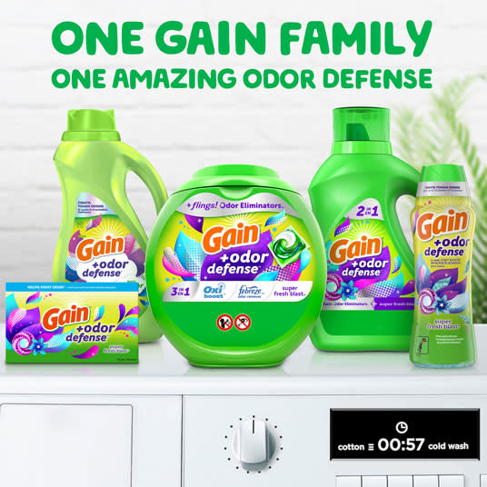 Gain+ Odor Defense Super Fresh Blast Flings Laundry Detergent One Gain Family, One amazing Odor Defense