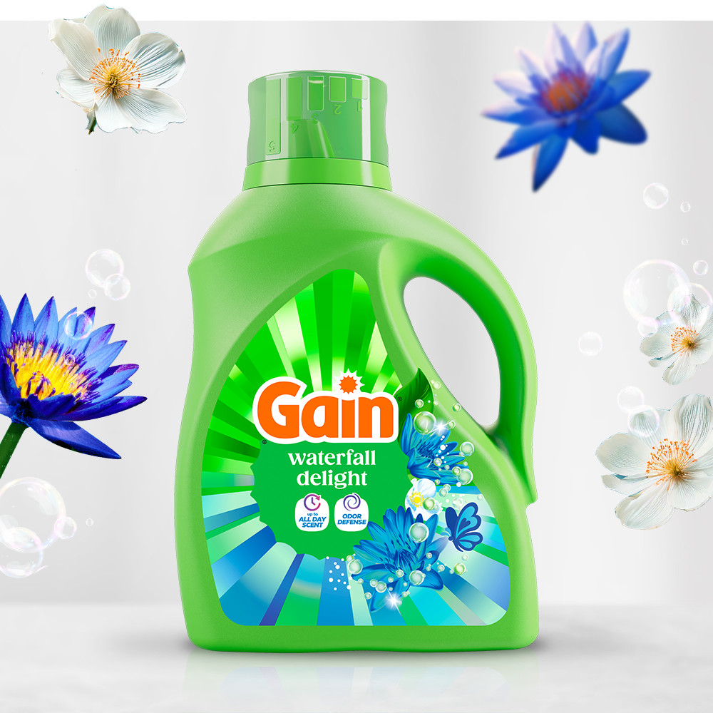 Bottle of Gain Ultra Oxi Waterfall Delight Liquid Laundry Detergent