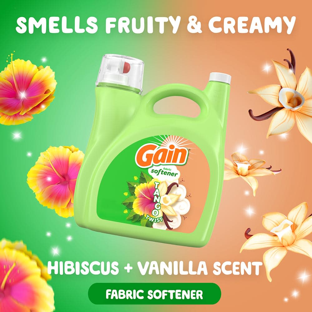 Gain Tango Twist Hibiscus and Vanilla Scent Fabric Softener, smells sweet & floral