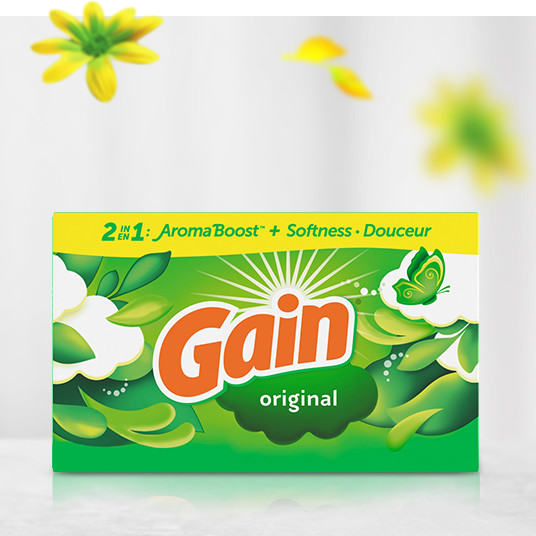 Packaging with Gain Original fabric softener sheets