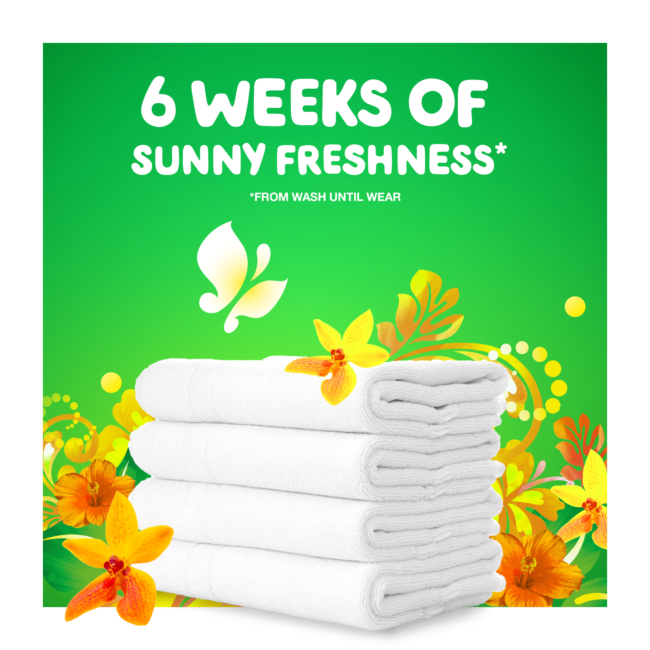 Freshly washed towels with Gain Island Fresh Liquid Laundry Detergent keep six weeks of summery freshness