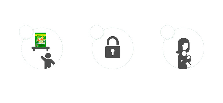 Store the product up, closed and safe – away from children