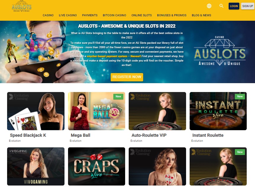 AUSlots Casino accepts Neosurf and MyNeosurf payment methods