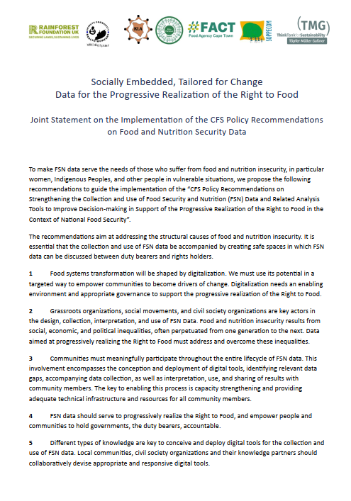 Joint Statement on the Implementation of the CFS Policy Recommendations on Food and Nutrition Security Data