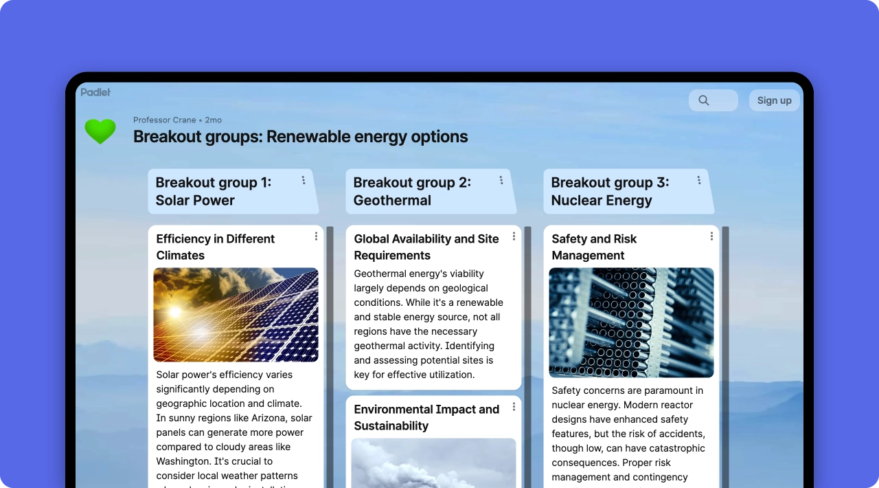 Screenshot of Padlet’s breakout groups template