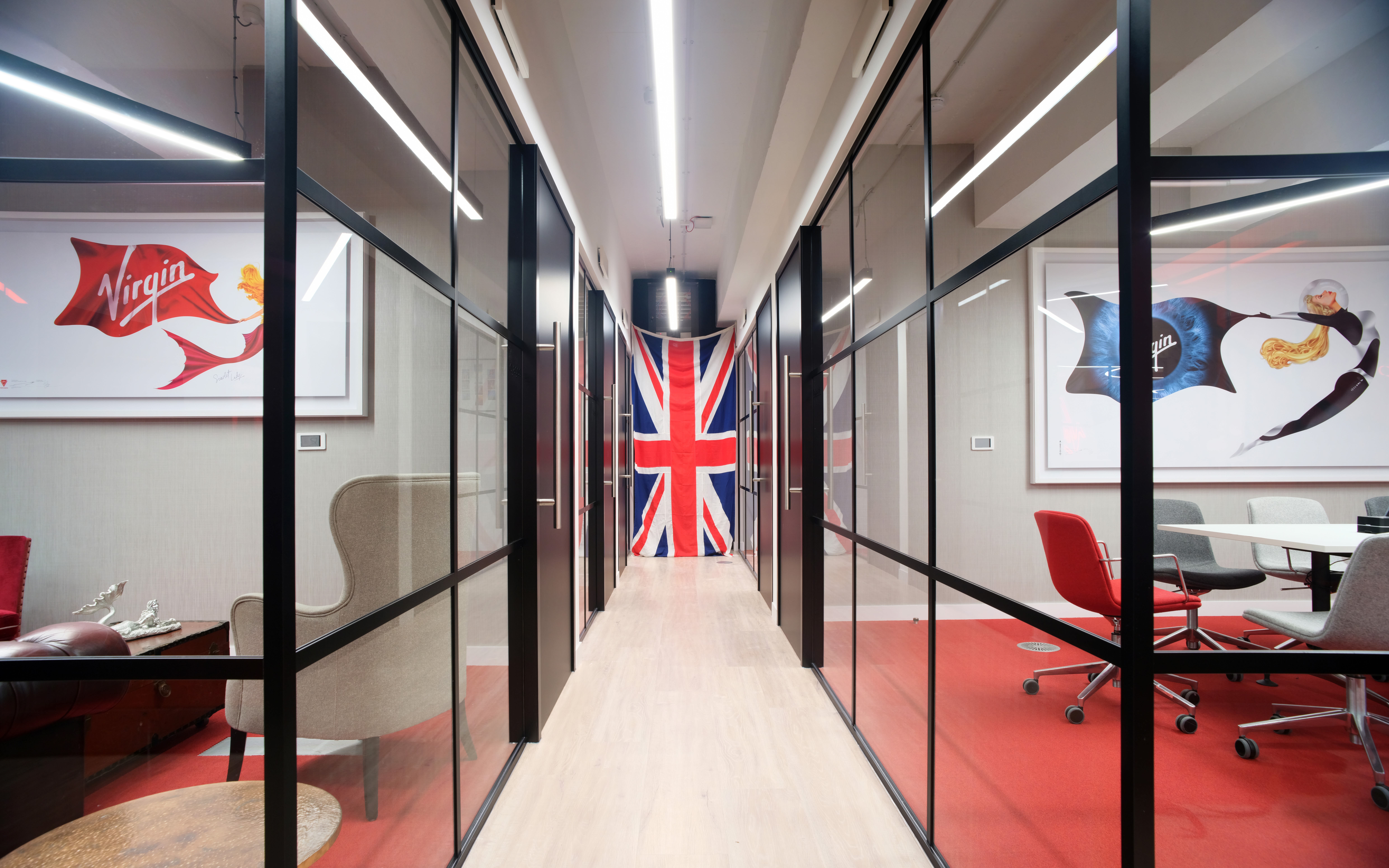 Virgin Red office hallway and conference rooms 