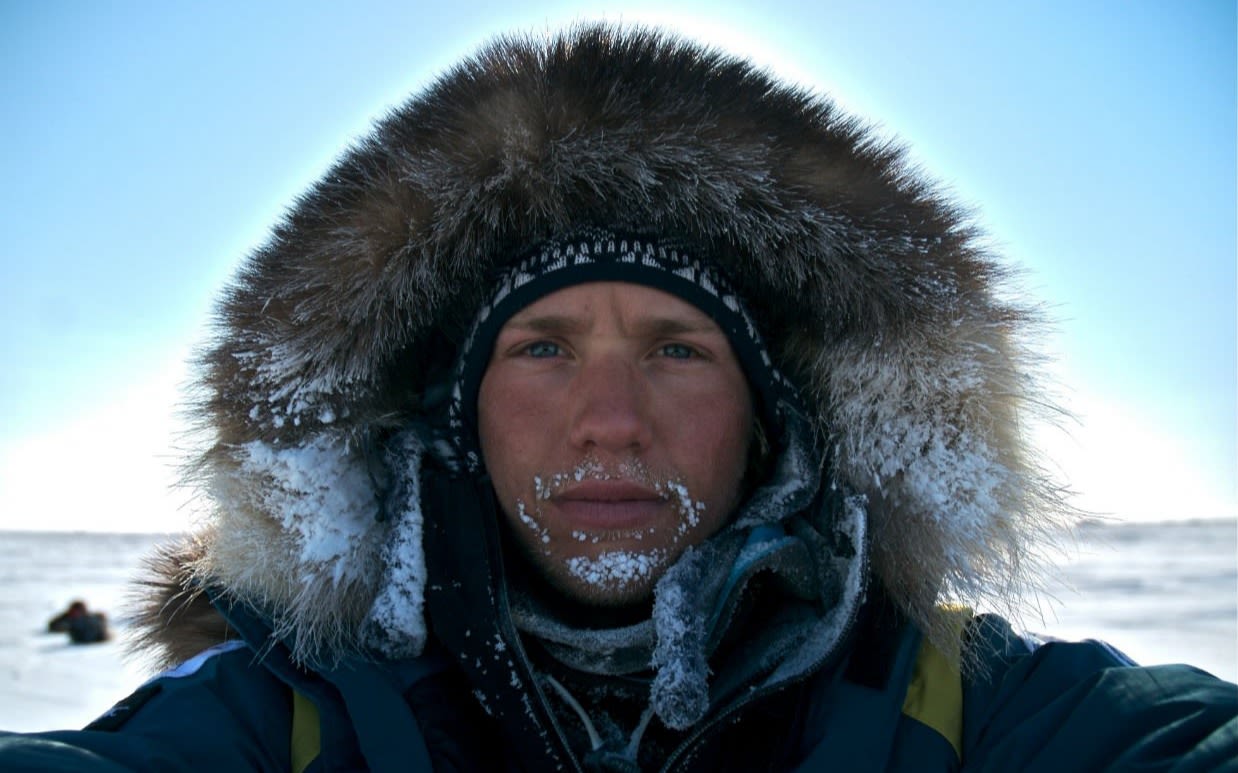 Close up of Sam Branson in Arctic gear.