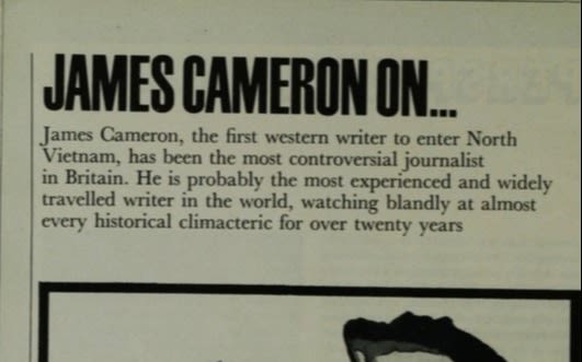 Photo of an article from Student magazine on journalist James Cameron.