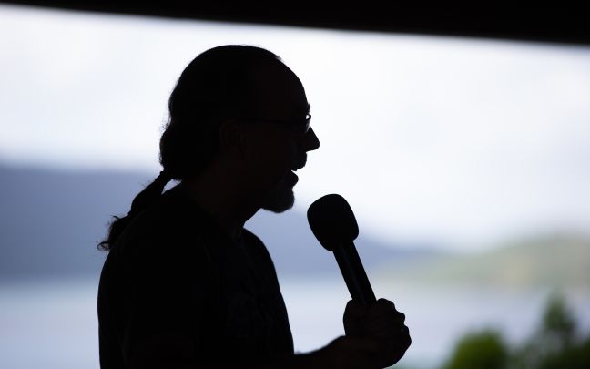 Dr Astro Teller speaking at a Virgin Unite gathering on Necker Island