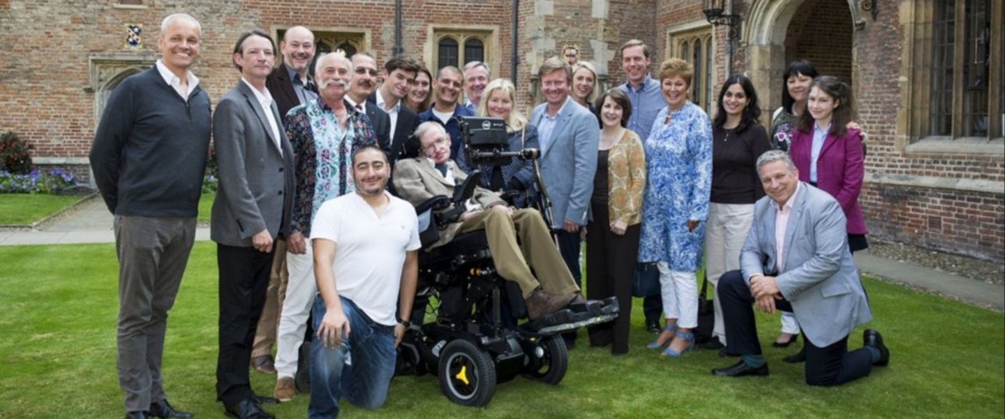 Stephen Hawking with Virgin Galactic future astronauts at Cambridge University