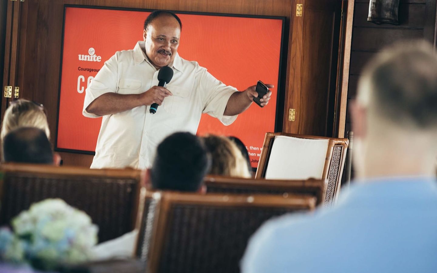 Martin Luther King III speaking at a Virgin Unite event on Necker Island