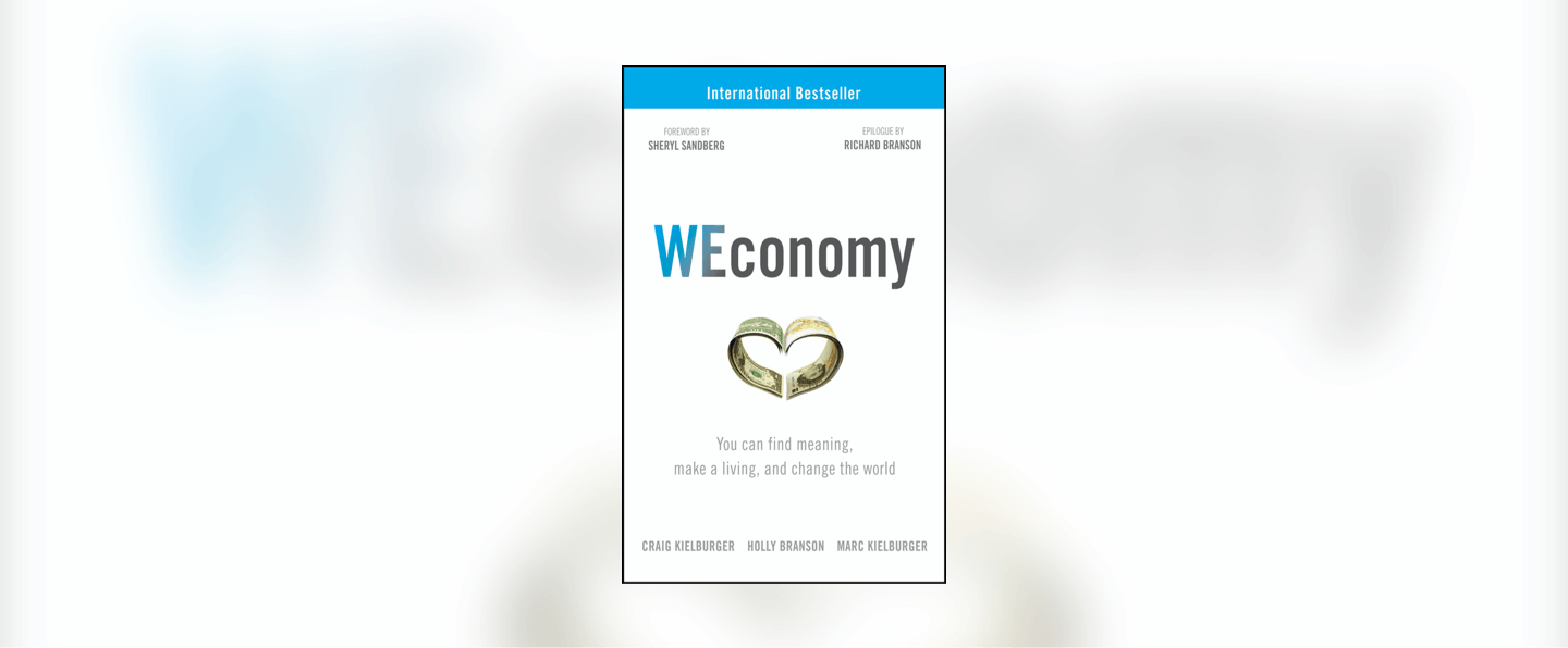 The front cover of Weconomy, which has two banknotes folded to create a heart shape on the front