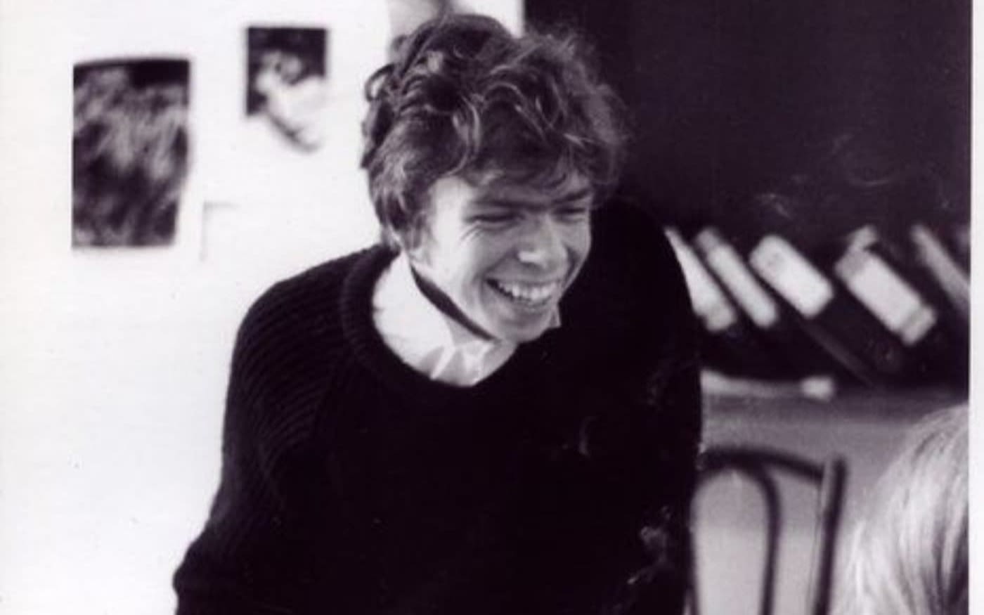 Black and white image of young Richard Branson in the student magazine office 