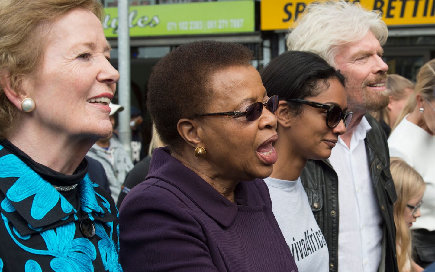 Richard Branson and Mary Robinson on a protest