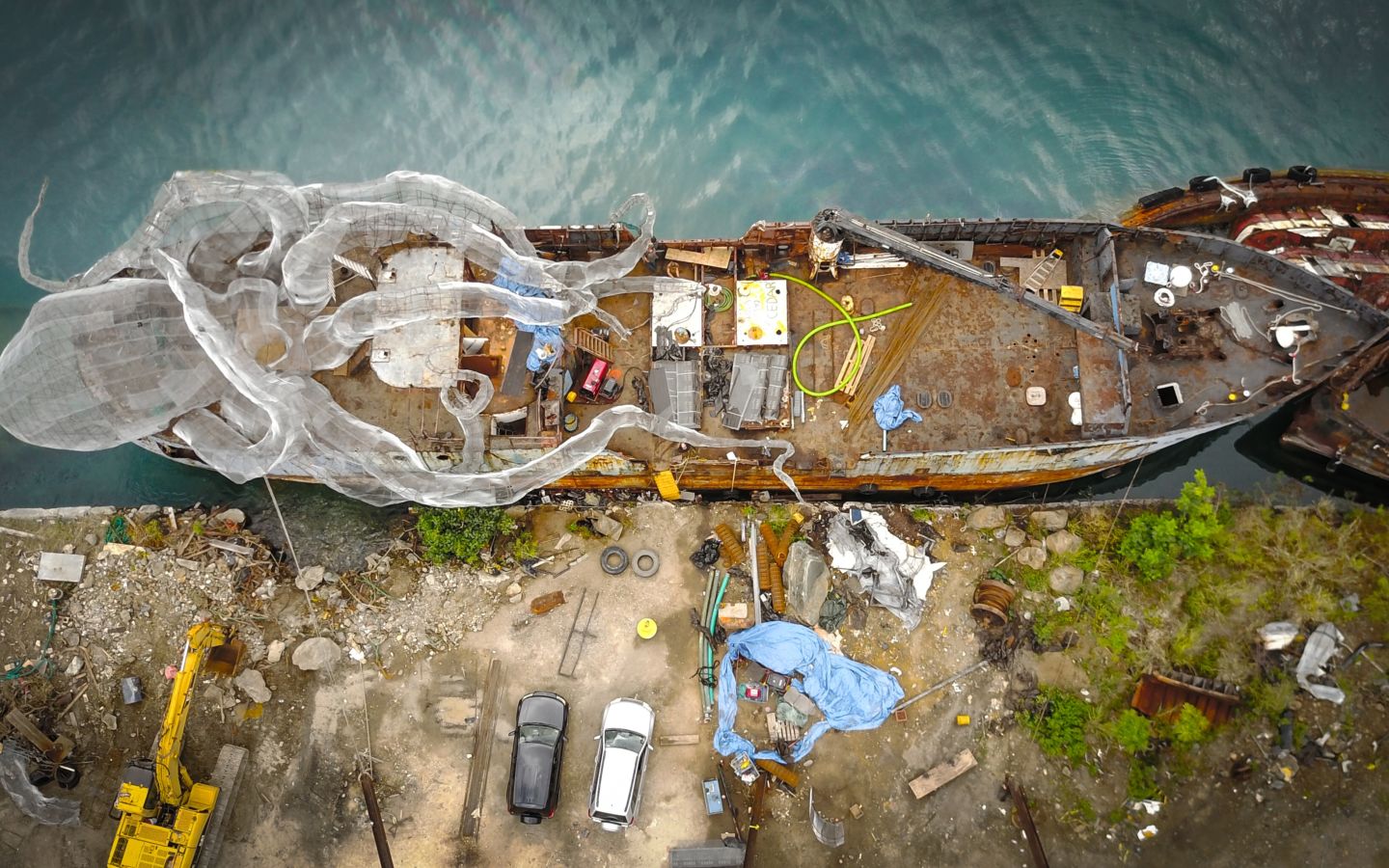 The construction of the Kodiak Queen art installation