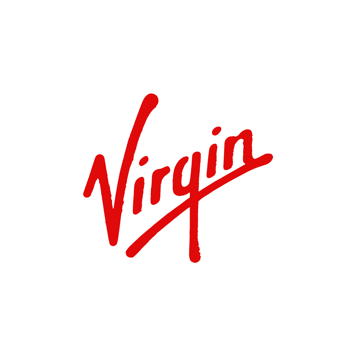 The Virgin logo in red text on a white background 