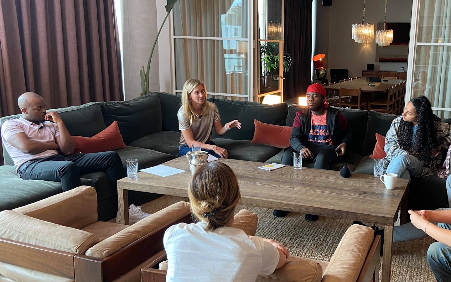 Holly Branson and George The Poet speaking with young education activists