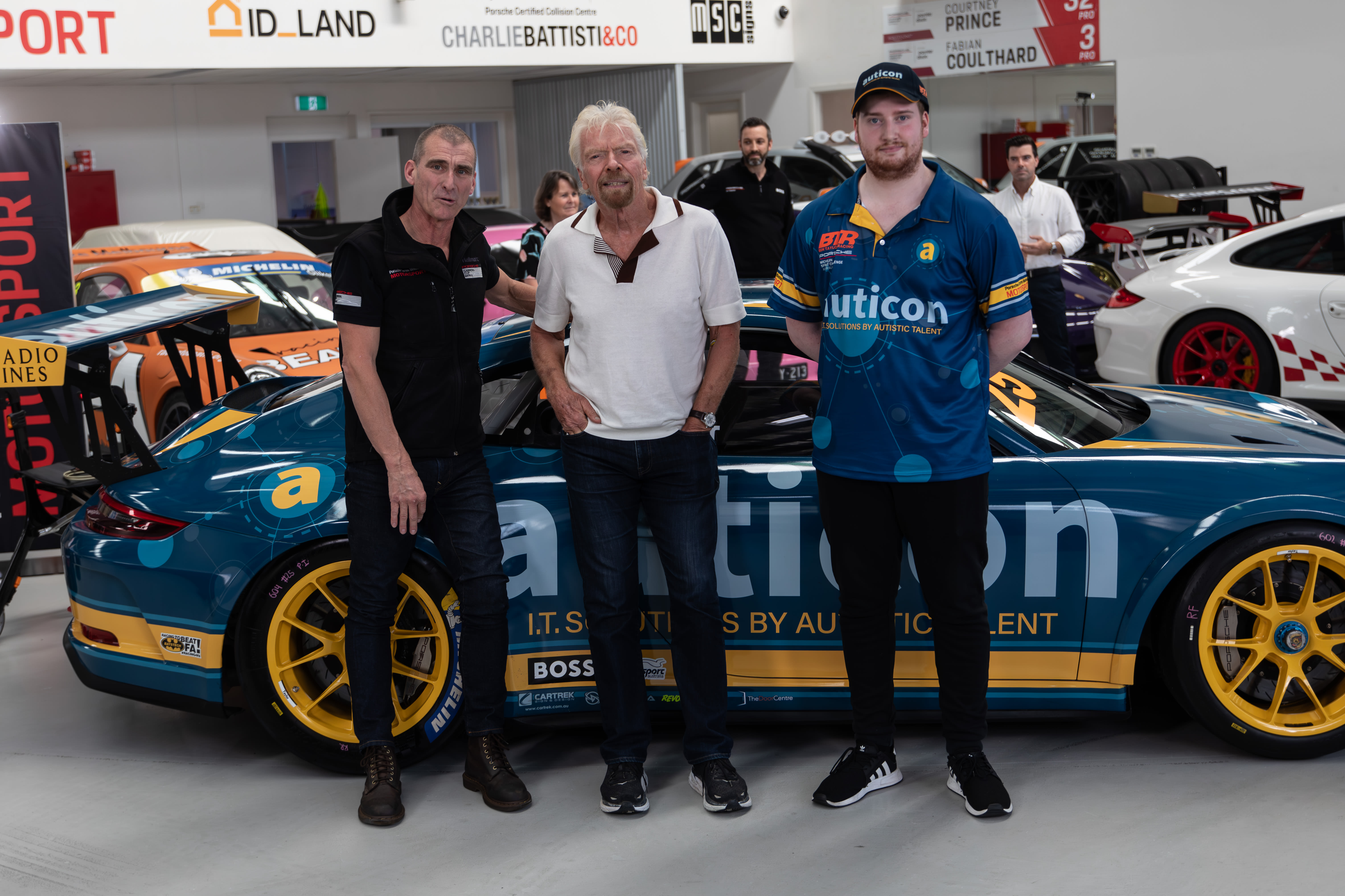Richard Branson with Ben Taylor - an auticon Australia sponsored race car driver