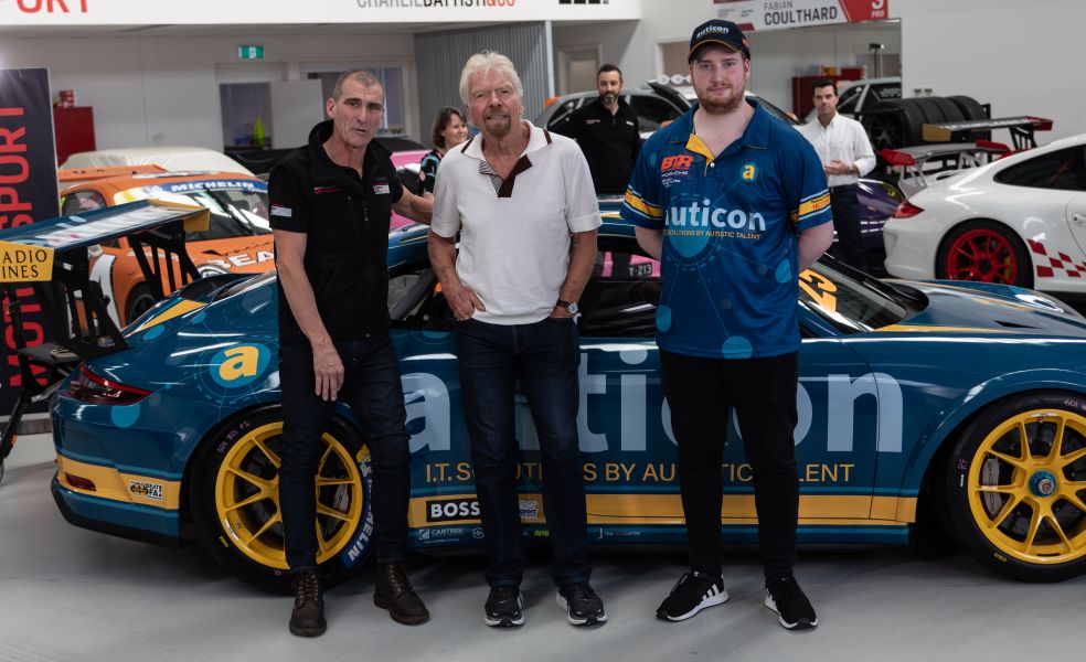 Richard Branson with Ben Taylor - an auticon Australia sponsored race car driver