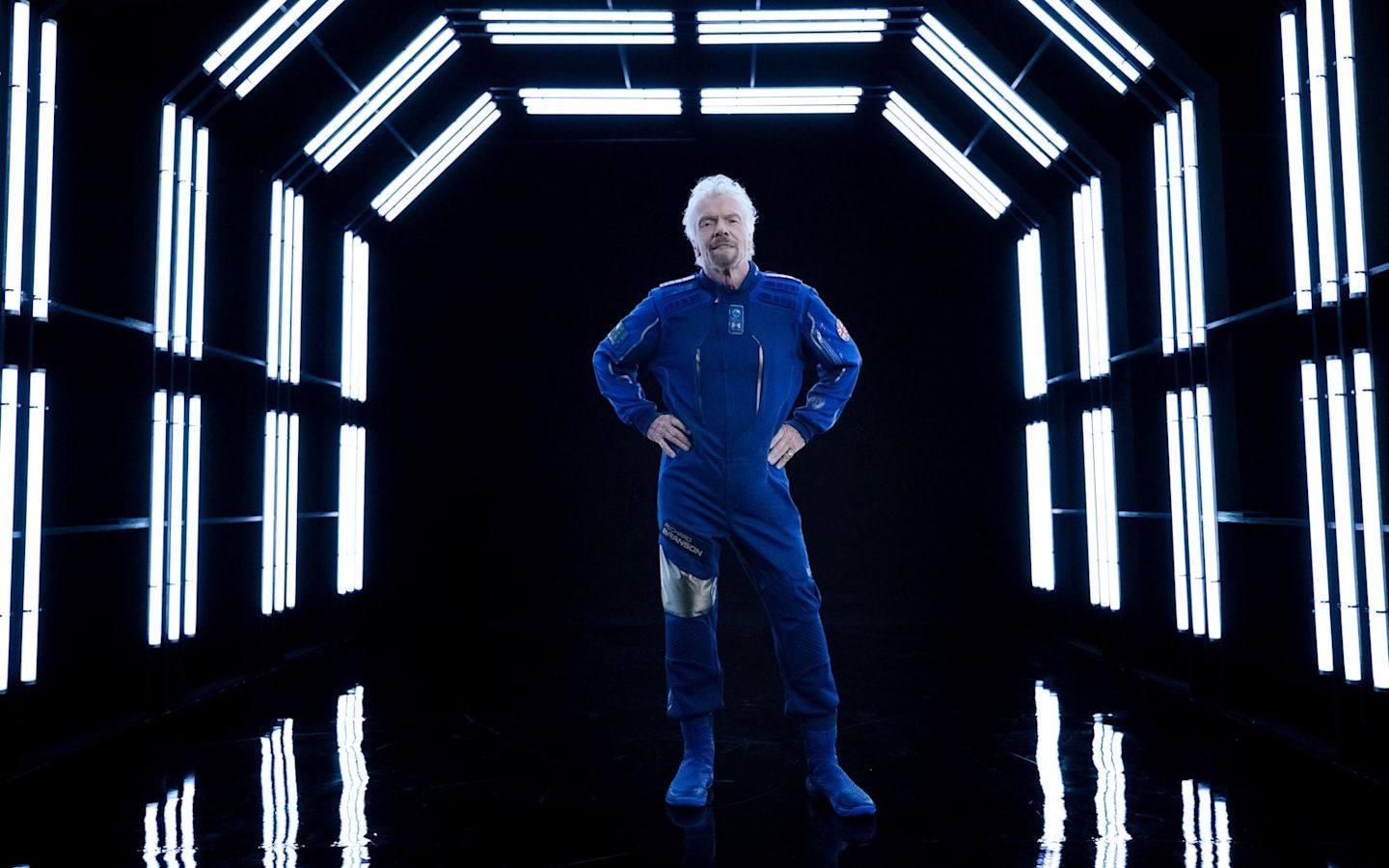 Richard Branson wears the Virgin Galactic spacesuit