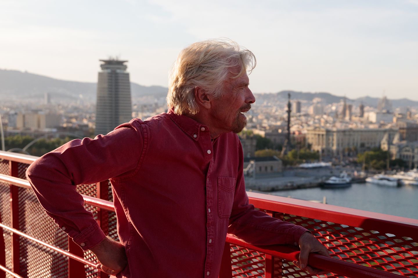 Richard Branson onboard Virgin Voyages ship in Barcelona