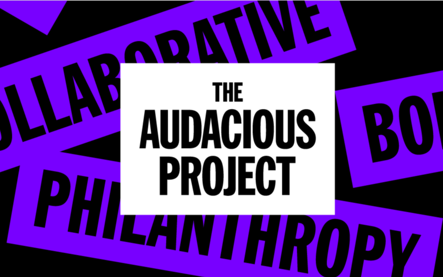 Black blue and white logo for the Audacious Project