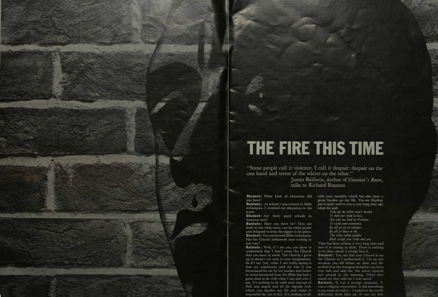 Front cover of James Baldwin's interview in Richard Branson's Student Magazine