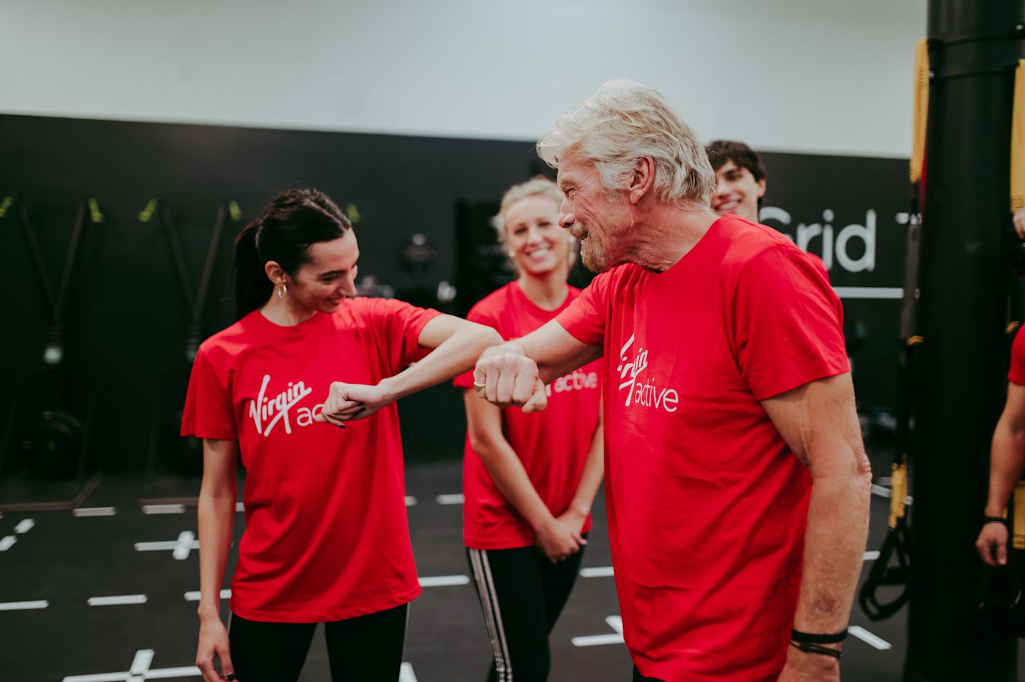 Richard Branson meeting the team at Virgin Active in Milan