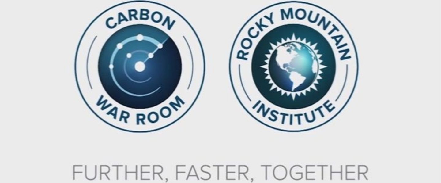 Carbon War Room logo and Rocky Mountain Institute logo adjacent to each other with 'Further, Faster, Together' written beneath