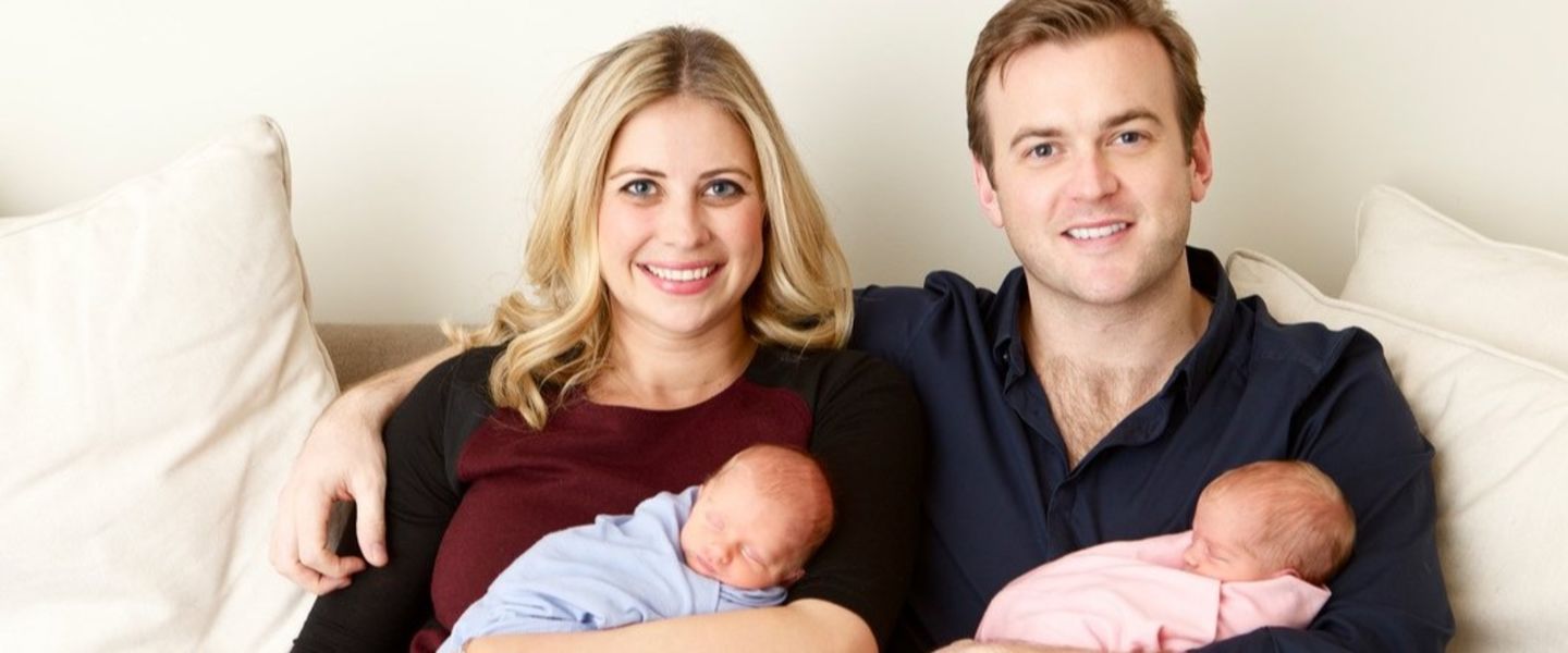 Holly and Freddie holding their newborn twins