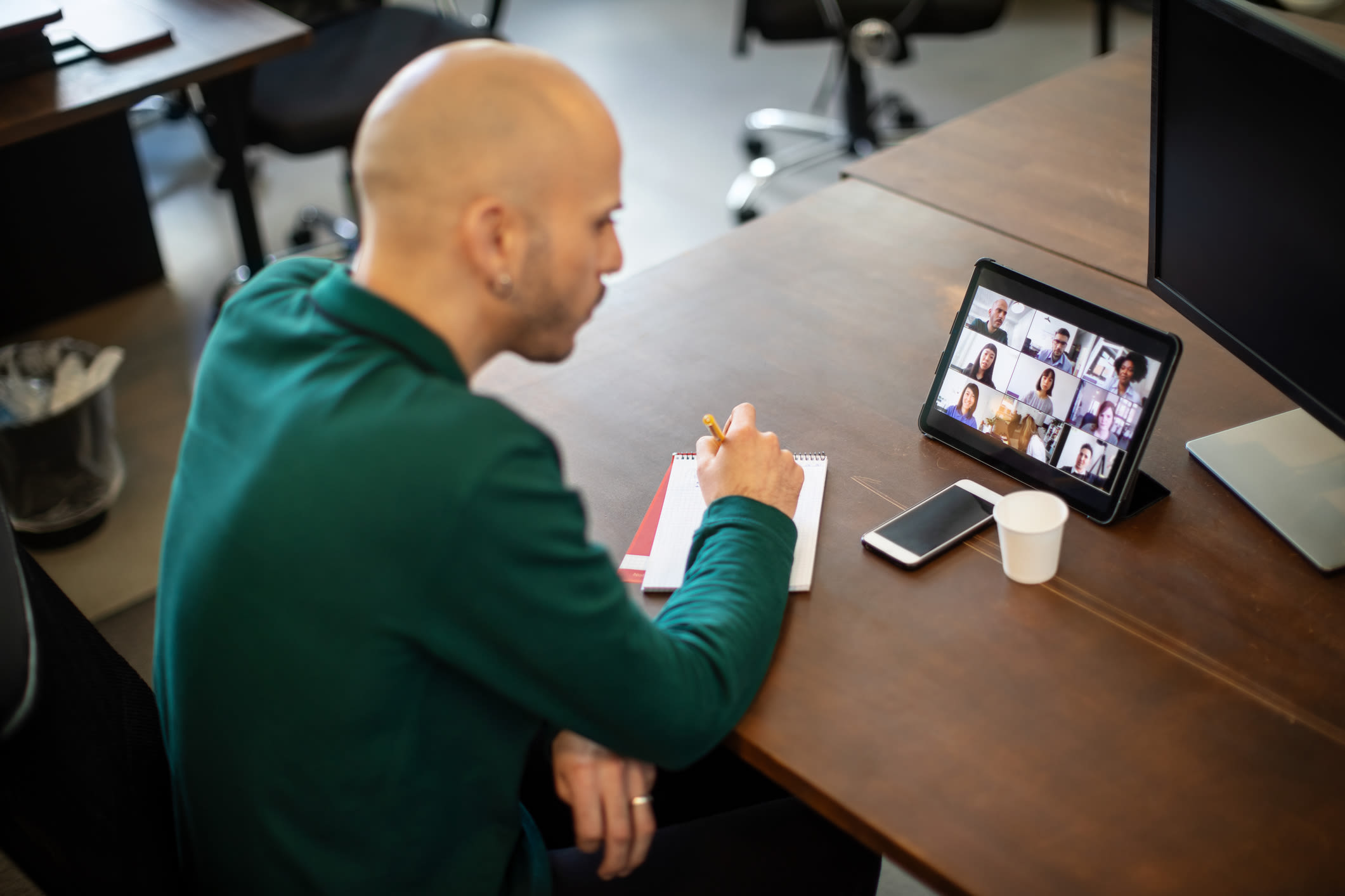 A man on a video conference