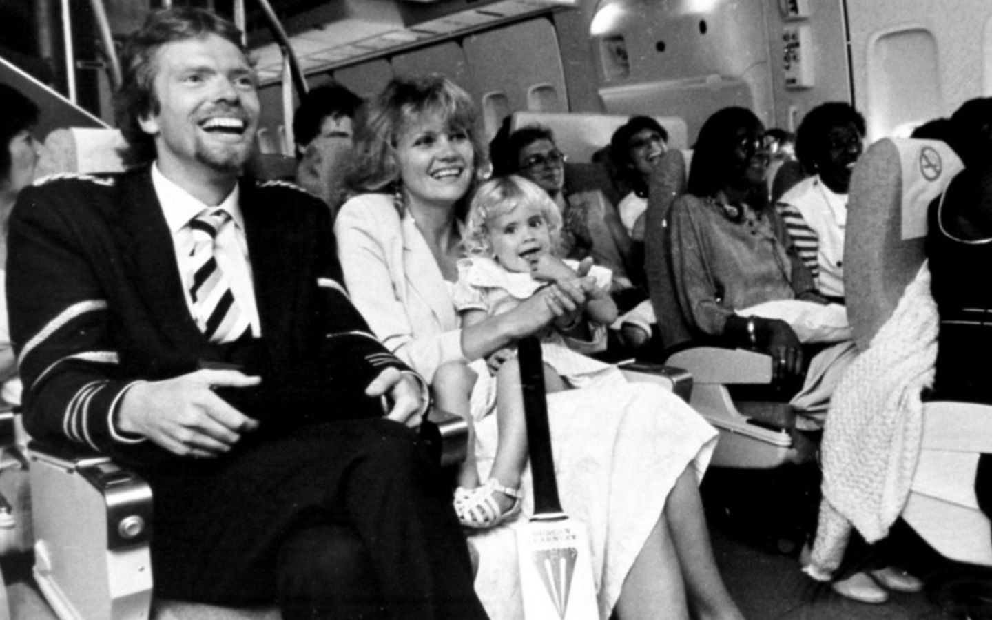 Richard Branson with his wife Joan and their daughter Holly on the inaugural Virgin Atlantic flight