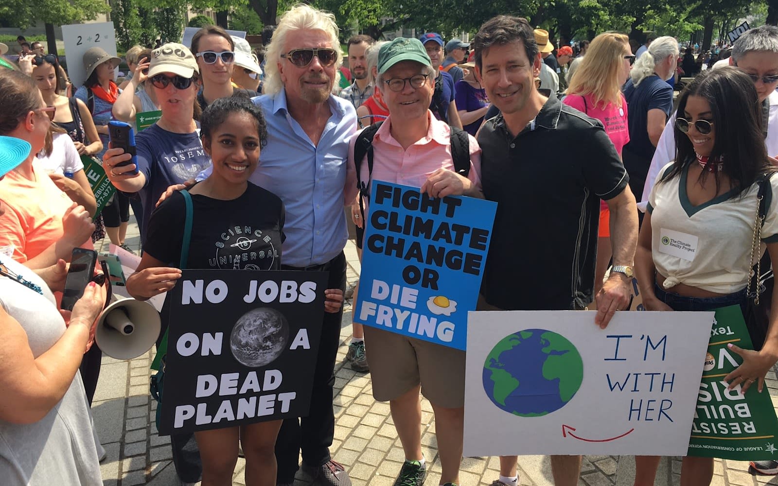 Richard Branson at the climate march in Washington, DC with other marchers