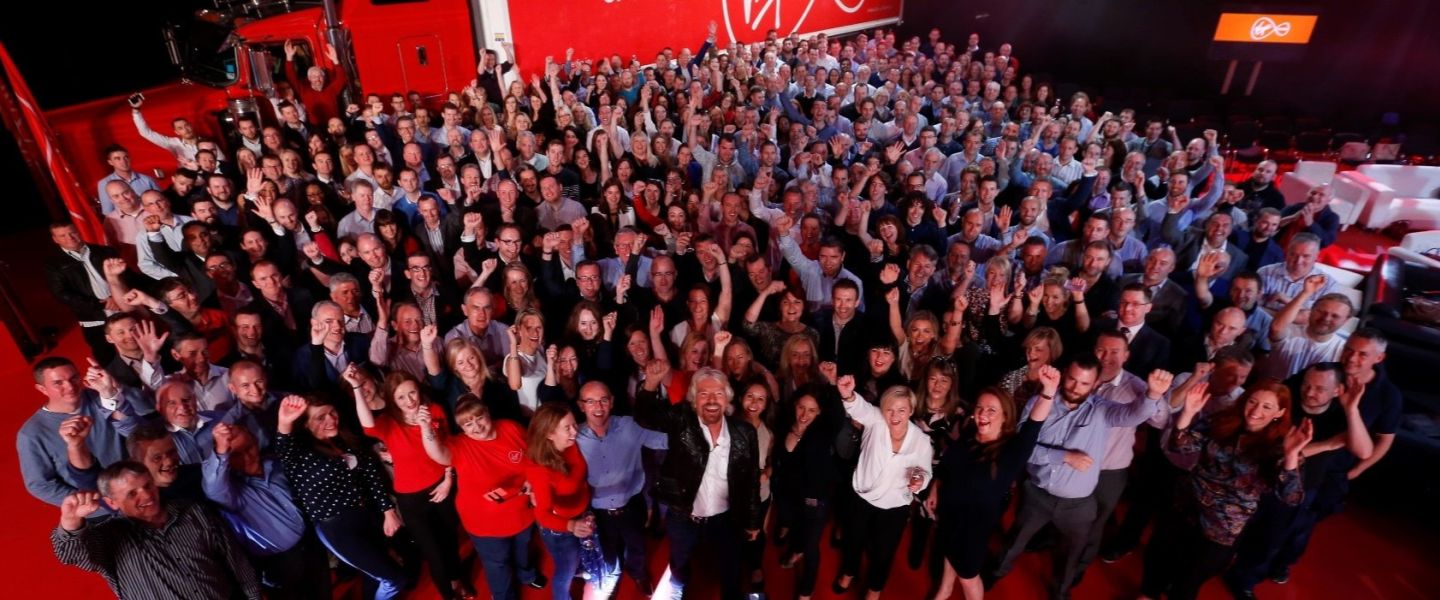 Richard Branson with the Virgin Media Ireland team
